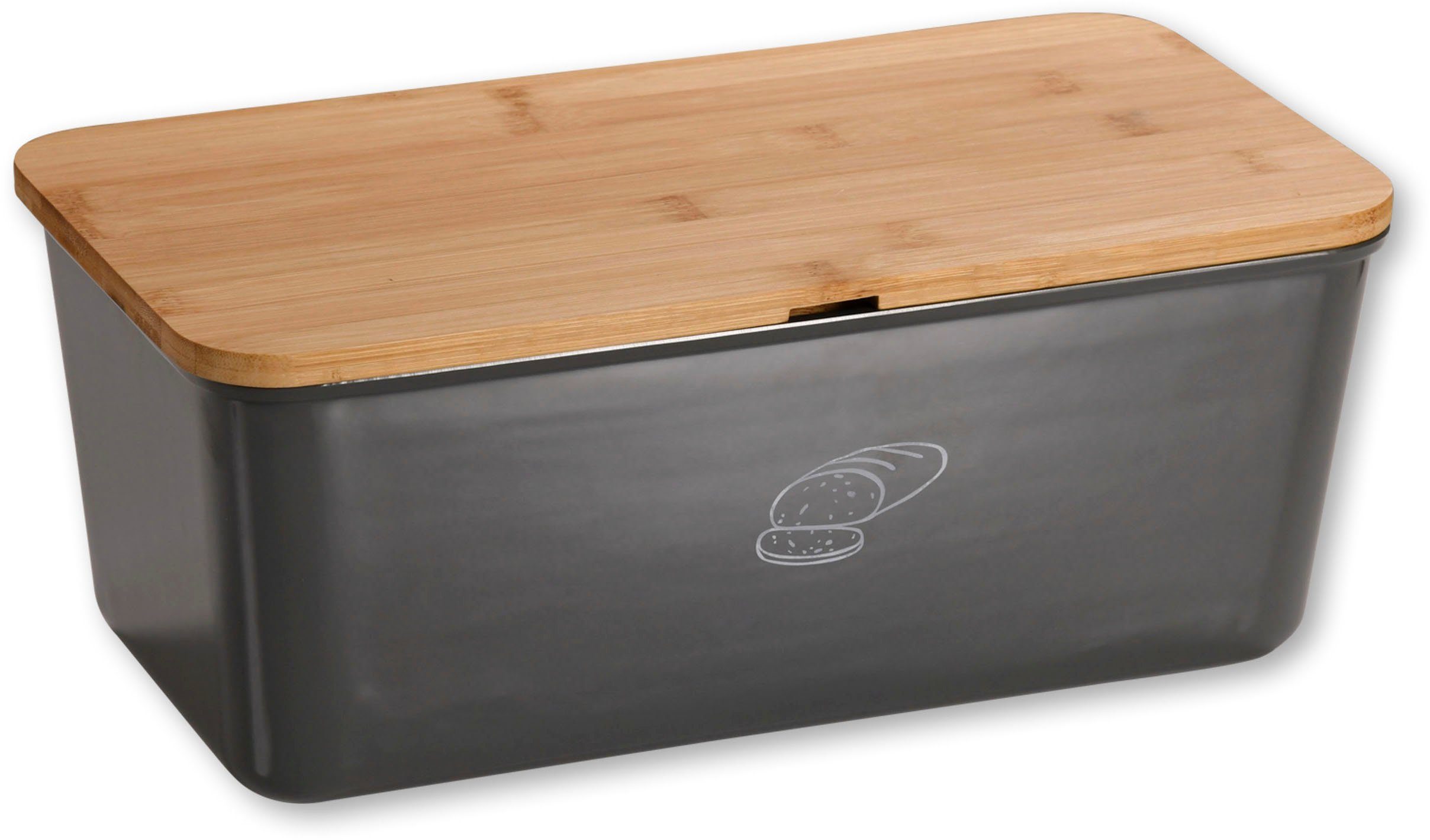 Brotkasten mit kitchen Grau Kunststoff, for home & Schneidefläche KESPER Bambusdeckel, (2-tlg), Brotbox Deckel abnehmbaren Bambus, mit mit