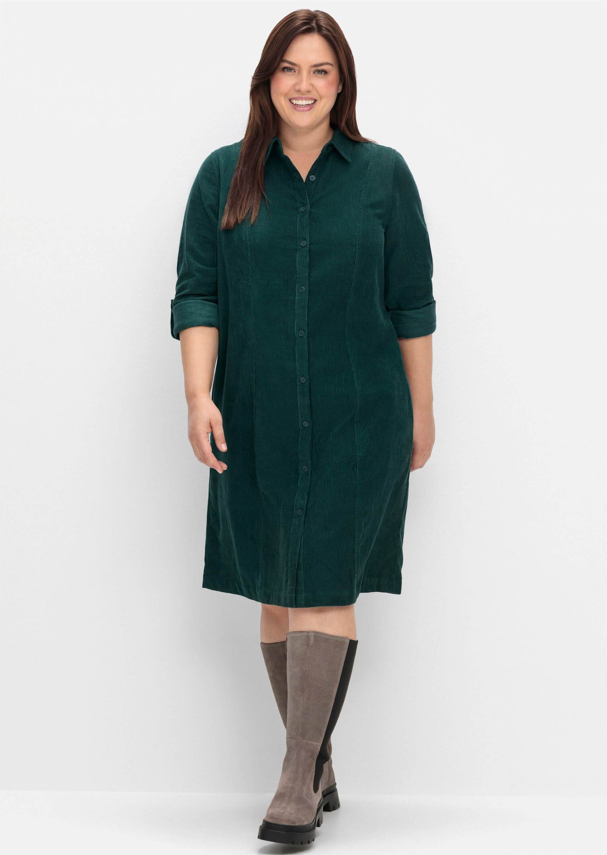Sheego Etuikleid Cord-Kleid Langarm aus weichem Cord, mit Krempelarm