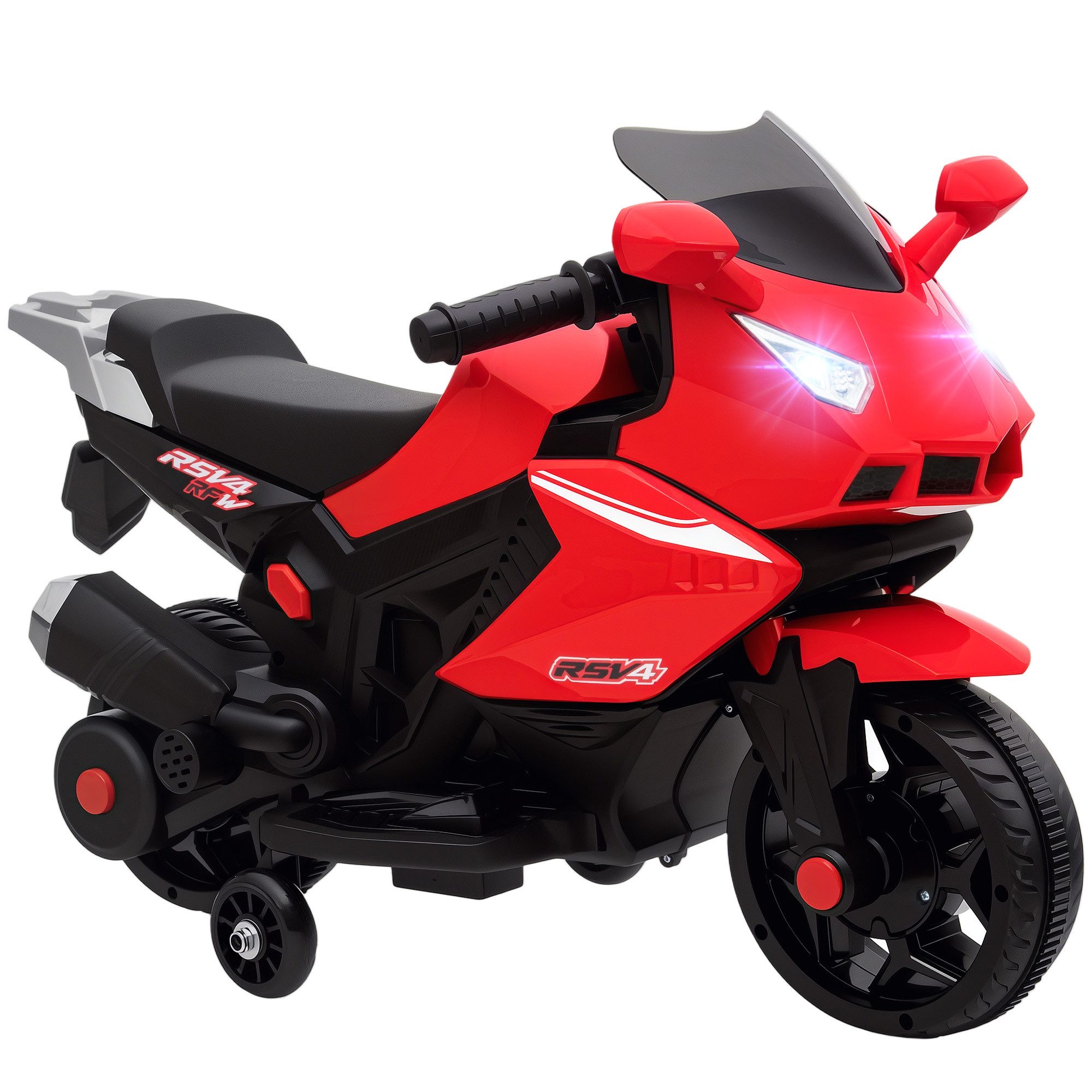 AIYAPLAY Elektro-Kindermotorrad Elektromotorrad mit USB, Stützrädern, Kinder Elektro Motorrad, Belastbarkeit 25 kg, (1-tlg), für Kinder 1,5–3 Jahren Rot