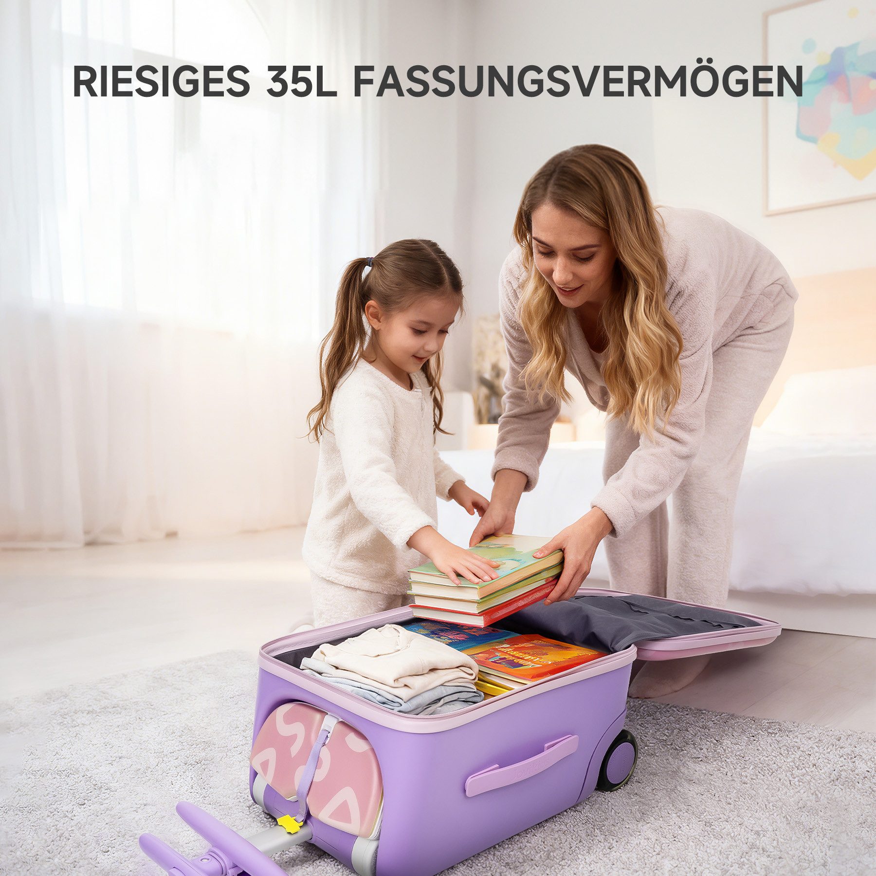 Jovikids Kinderkoffer 3-in-1-Reisekoffer mit Universalrollen & Armlehnen, 4 Rollen, für Kinder ab 3 Jahren, 38L großer Handgepäck-Trolley