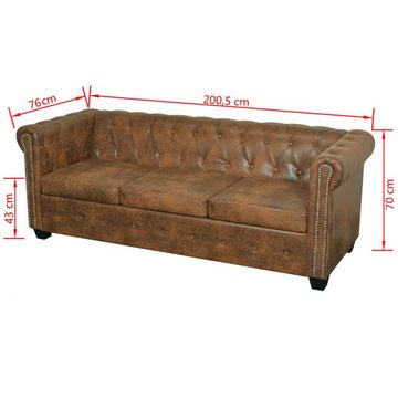DOTMALL Chesterfield-Sofa 3-Sitzer antik braun, mit Knopfheftung und Nietenverzierung