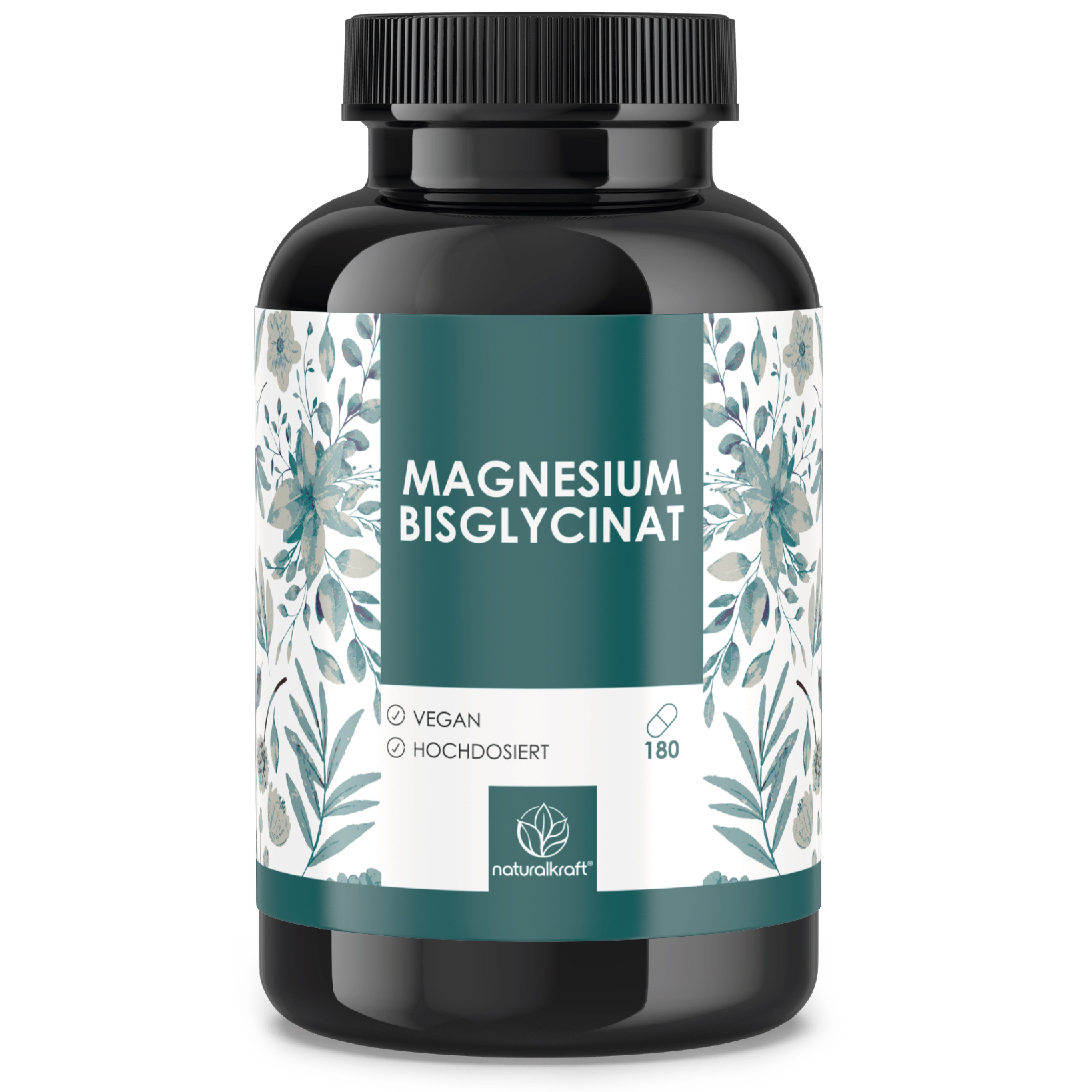 Naturalkraft Magnesium Bisglycinat Kapseln 2400 mg hochdosiert 180 Kapseln - Vegan Kapseln, 165 g