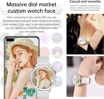 Aliwisdom Smartwatch (1,32 Zoll, Android iOS), Wasserdicht Fitness Keramikband Weiß für iOS Android Mit Bluetooth