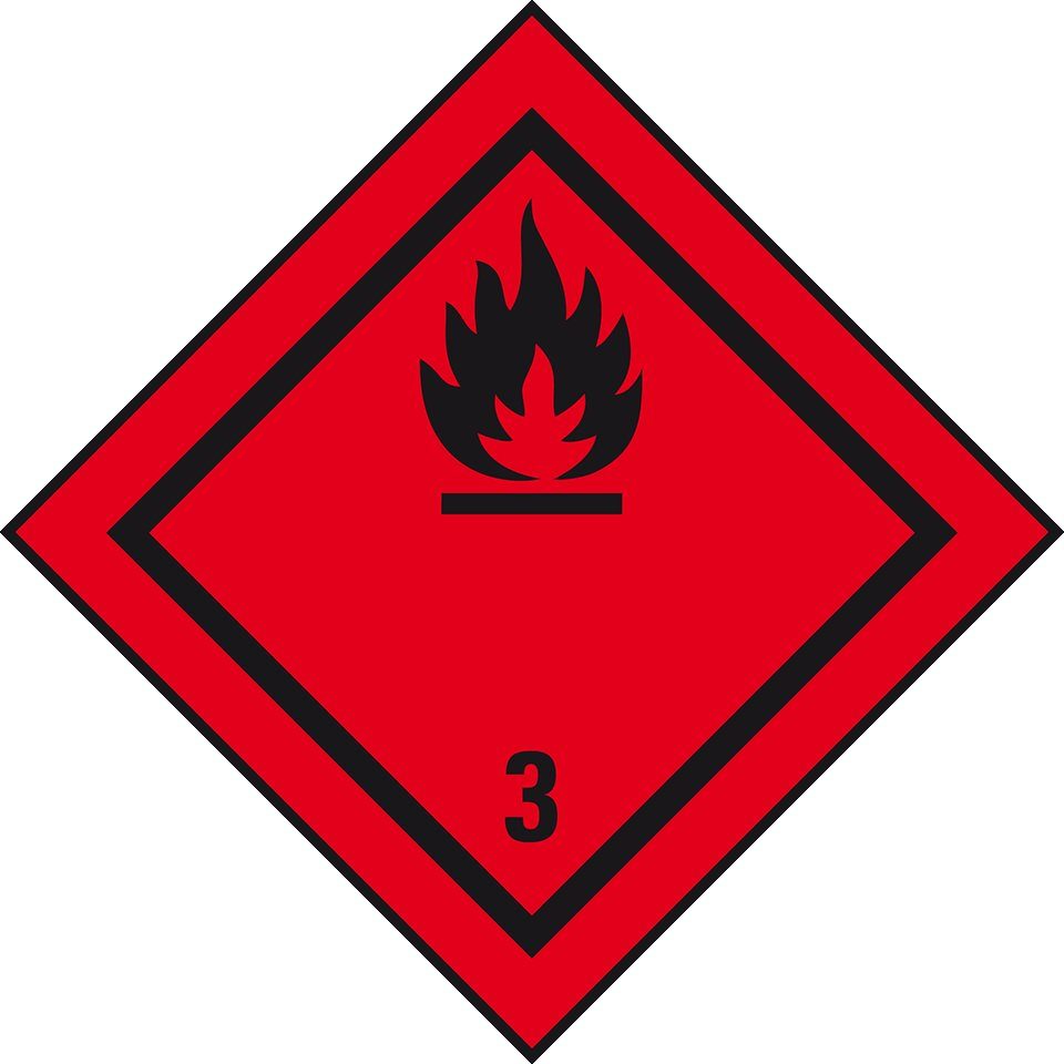 Hinweisschild Verpackungskennz. Kl.3 Entzündb. Flüssigkeiten,Folie,seewasserb.