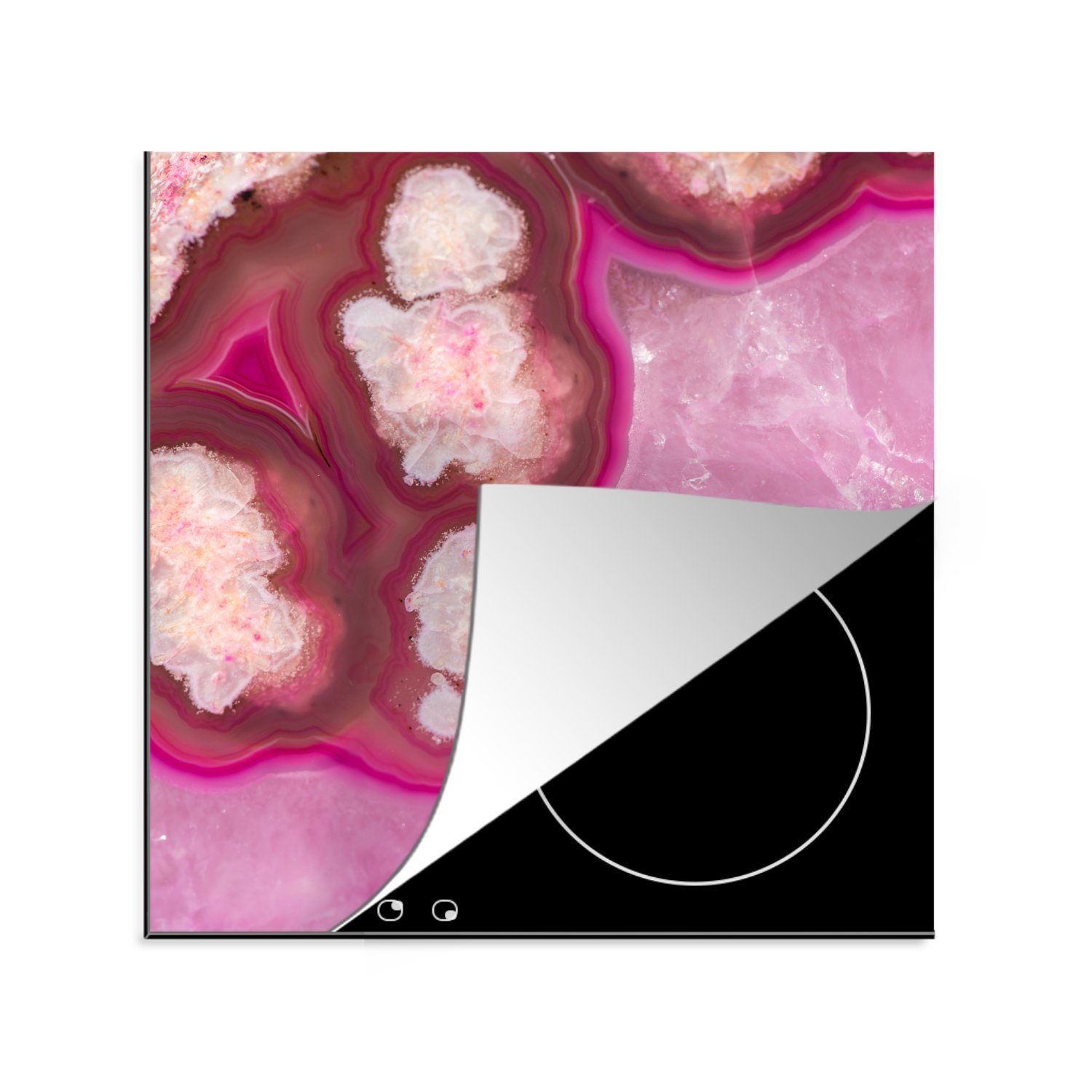MuchoWow Herdblende-/Abdeckplatte Nahaufnahme einer rosa Geode, Vinyl, (1 tlg), 78x78 cm, Ceranfeldabdeckung, Arbeitsplatte für küche