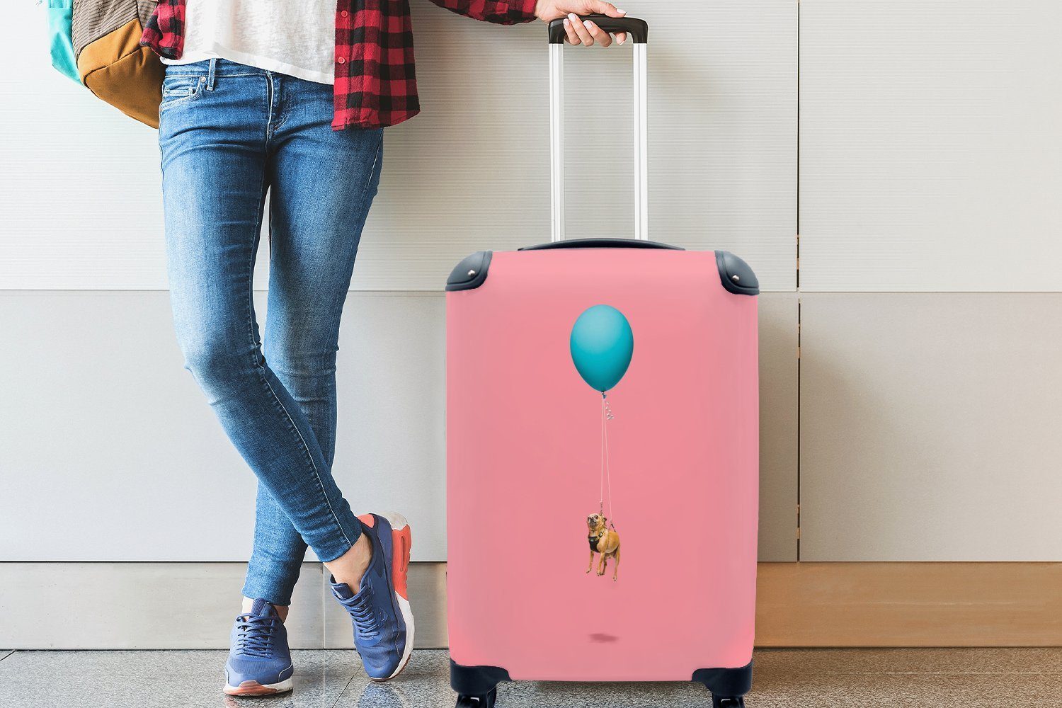 MuchoWow Handgepäckkoffer Chihuahua auf einem Reisetasche Reisekoffer Ferien, Ballon, für 4 blauen Trolley, Rollen, rollen, mit Handgepäck