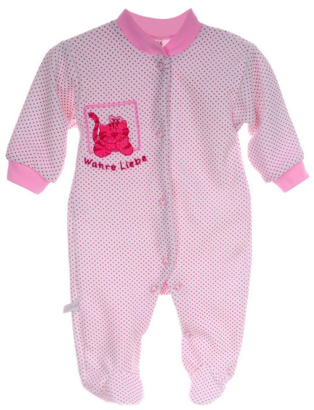 La Bortini Strampler Babynachtwäsche Schlafanzug Einteiler aus Velours in weiß pink (Einteiler mit Druckknöpfen) weich, warm, für Neugeborene 44 50 56 62 68 74