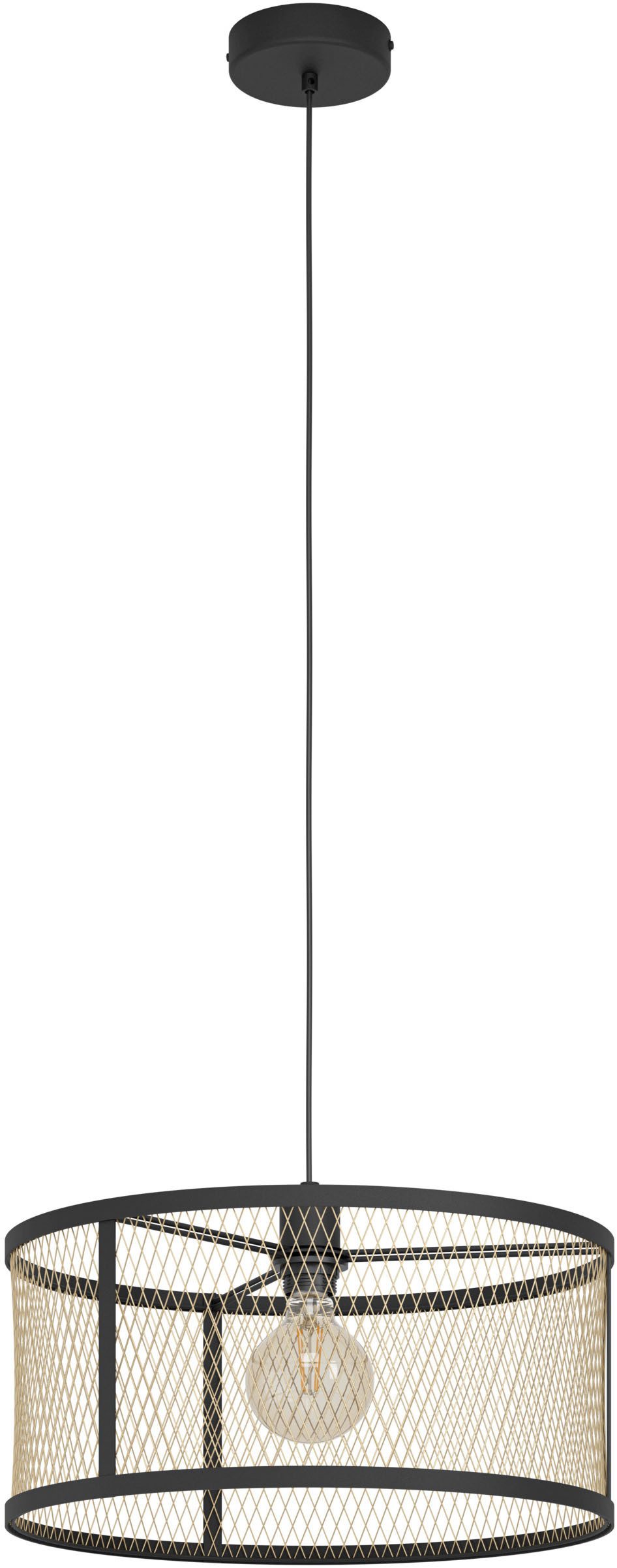 EGLO Hängeleuchte DELLOW Pendellampe - Stahl - E27 - 1X40W - IP20, ohne Leuchtmittel, Hängelampe, Deckenlampe, Wohnzimmer, Esszimmer, H110 x Ø45 cm