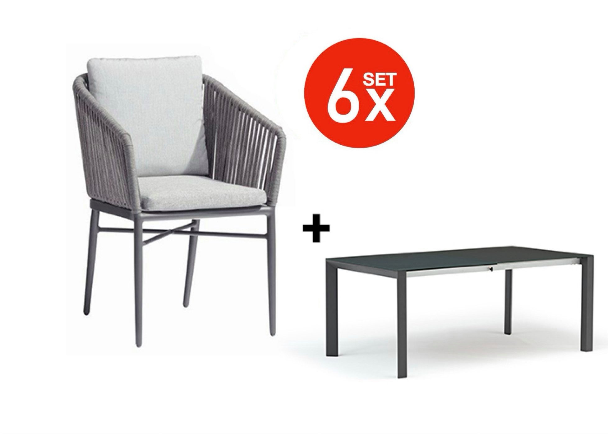 acamp Garten-Essgruppe Stapelstuhl Set Manhattan inkl. ausziehbarer Tisch Woody, (Gartenmöbel Set), stapelbar, Sitzgruppe, Lounge-Set mit Gartentisch 180-246x110x77cm