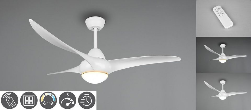 TRIO Leuchten LED Deckenleuchte Alesund, Timerfunktion, Ventilatorfunktion, LED  fest integriert, Warmweiß, mit Ventilator, Fernbedienung., Leuchte/  Ventilator getrennt schaltbar, Schlichte Deckenleuchte mit Ventilator