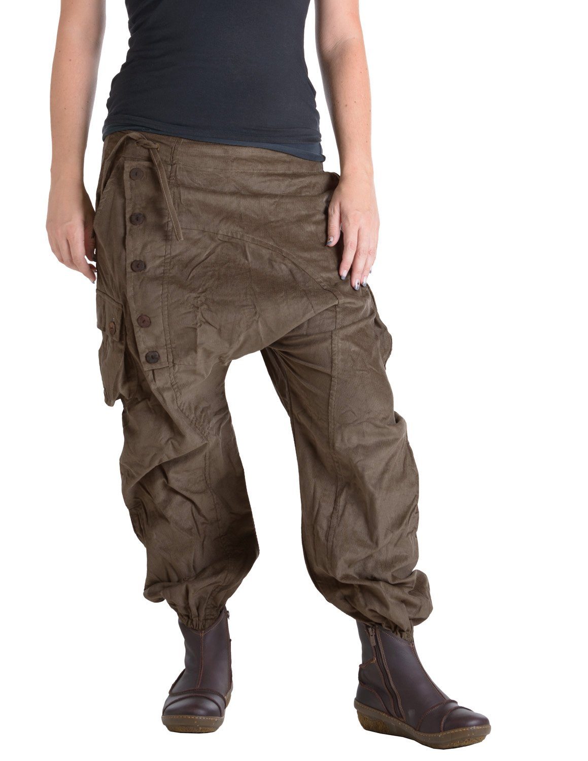 Vishes Cordhose Haremshose aus Cord Ethno, Goa, Festival Style olive