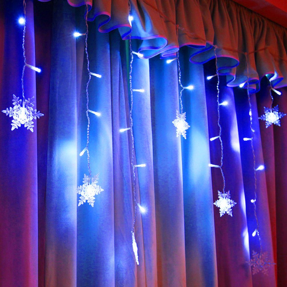 Rosnek LED-Lichterkette Vorhang Weihnachten Schneeflocke, Lichter, für Hochzeit Energieeinsparung Blau Party