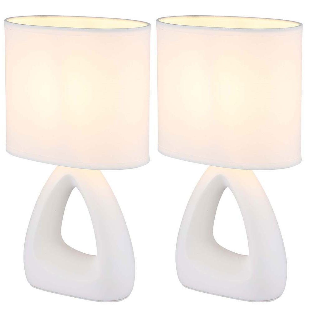 GLOBO LIGHTING Tischleuchte, Leuchtmittel nicht inklusive, Tischleuchte Keramik Textil weiß Nachttischleuchte Wohnzimmer 2er Set
