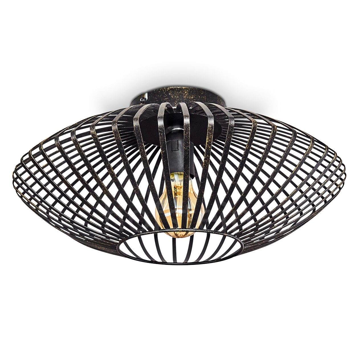 hofstein Deckenleuchte »Pieris« Deckenlampe aus Metall in Schwarz/Gold, ohne Leuchtmittel, E27, Leuchte m. Gitter u. Lichteffekt an der Decke