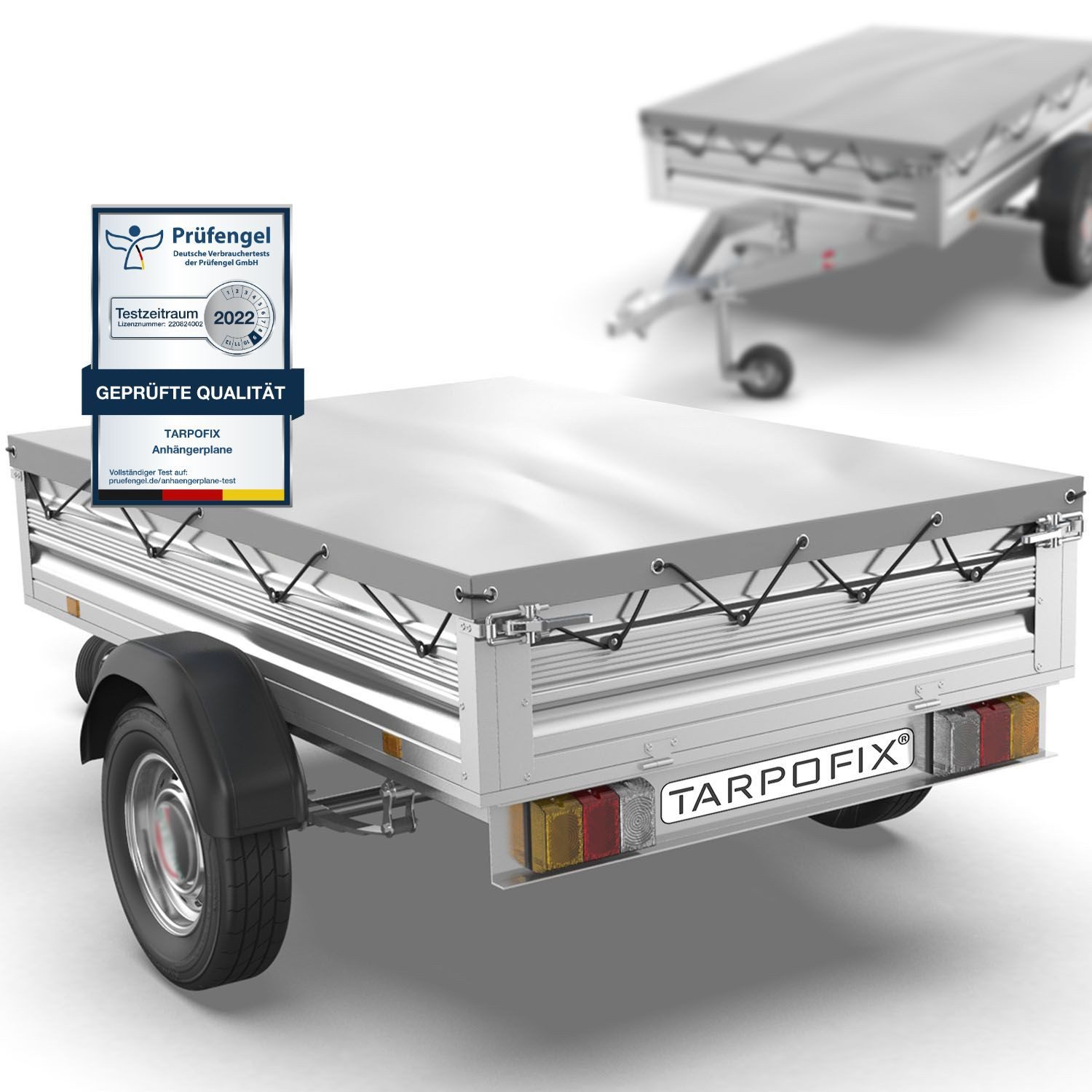 Tarpofix® Schutzplane Tarpofix Anhängerplane 207x114 cm PVC wasserdicht universell, Graue Anhängerplane 207,5x114 cm, Gummizug