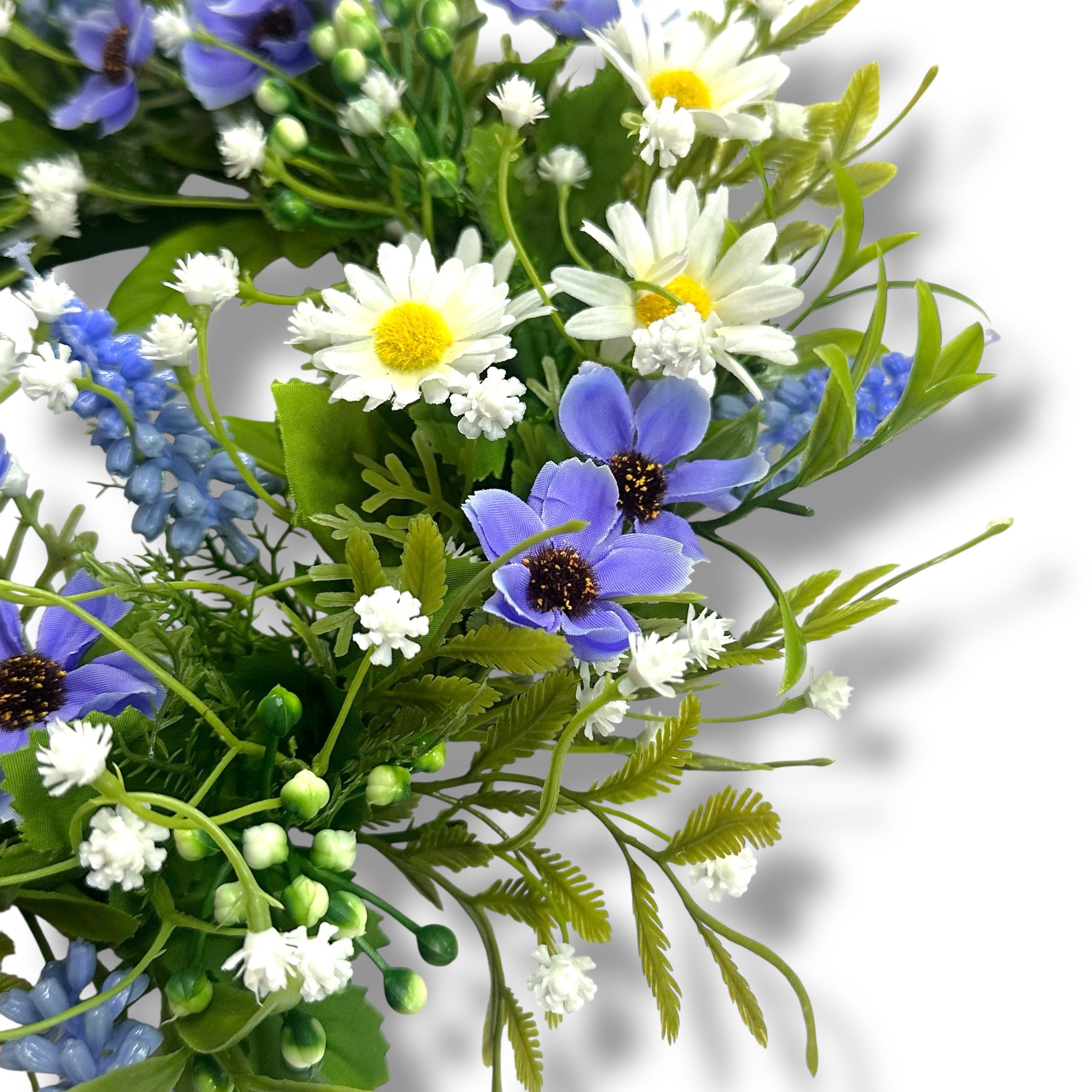 Kunstkranz Künstlicher Blumenkranz Margerite-Hyazinthe Ø35cm. Türkranz Deko BLAU, naninoa GmbH