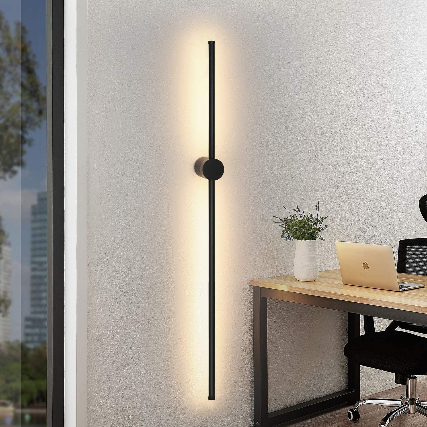 ZMH LED Wandleuchte Wandlampe Schwarz 100cm Nachtlampe Warmweiß 3000K für Flur, 3000k, schlankes Design, Einfache flexible