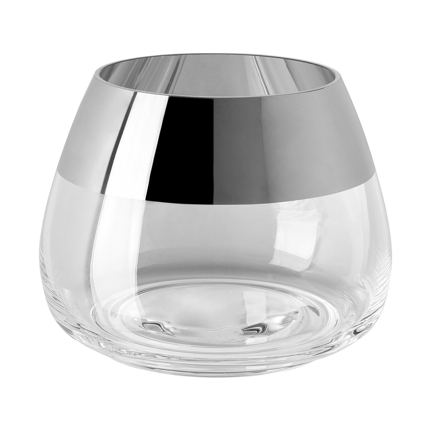 Fink Teelichthalter BELLA Teelichthalter - H.11,6cm x D.15cm - Glas - silber/transparent (1xTeelichthalter, 1 St., Leuchte - Geschenk für Frauen), Glas Windlicht Teelicht Kerzenhalter - Eleganter Kerzenleuchter