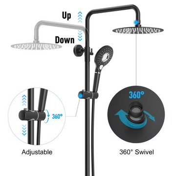 Rainsworth Duschsystem mit Thermostat, Höhe 126 cm, 3 Strahlart(en), Komplett-Set, 92-126 cm Duschstangen Edelstahl Duschamaturenset, Filtrationsfunktion