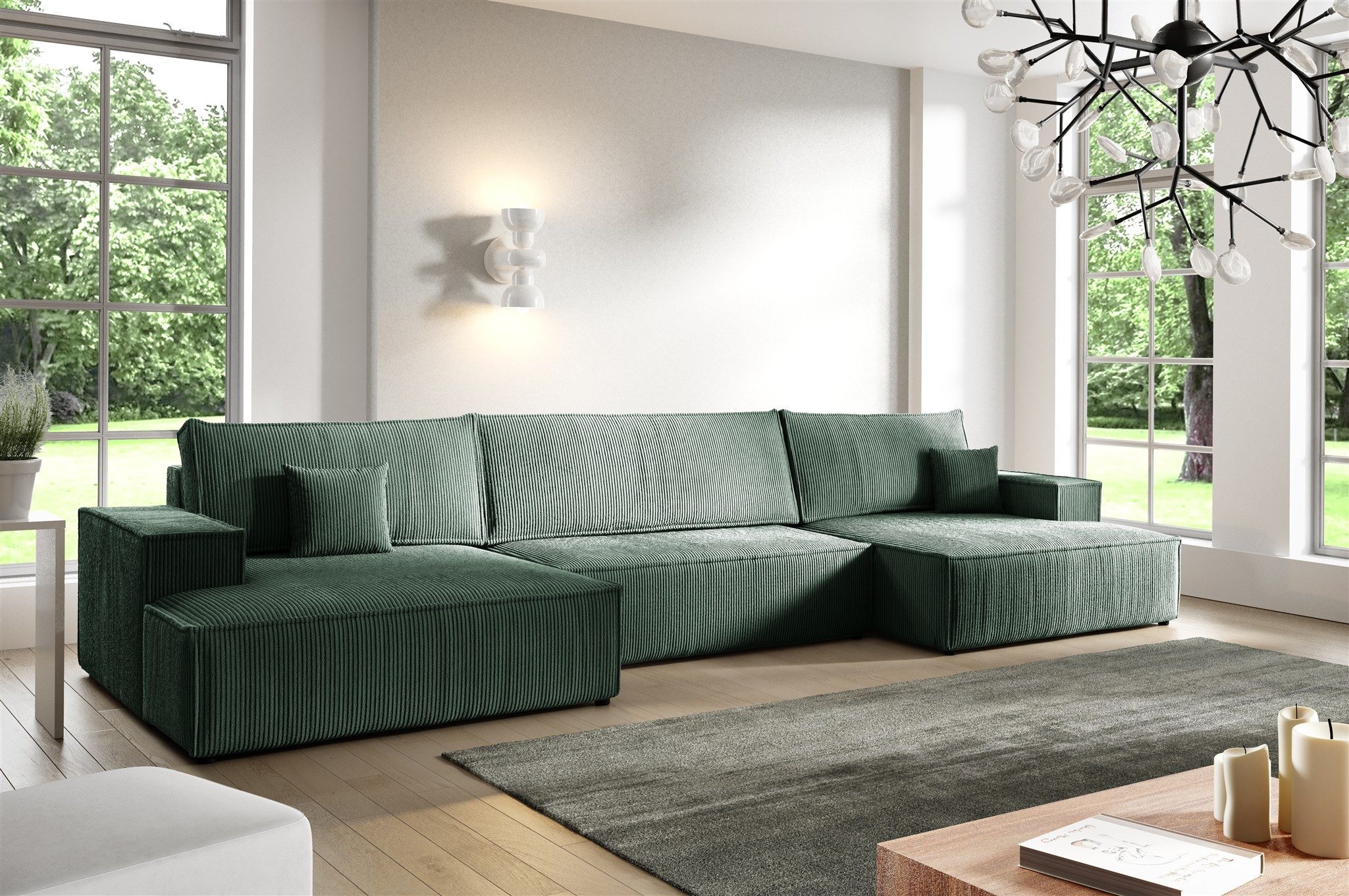 Fun Möbel Wohnlandschaft Sofa in U-Form mit Schlaffunktion CORUNIA Stoff Poso, inkl. Bettkasten, Rücken echt bezogen