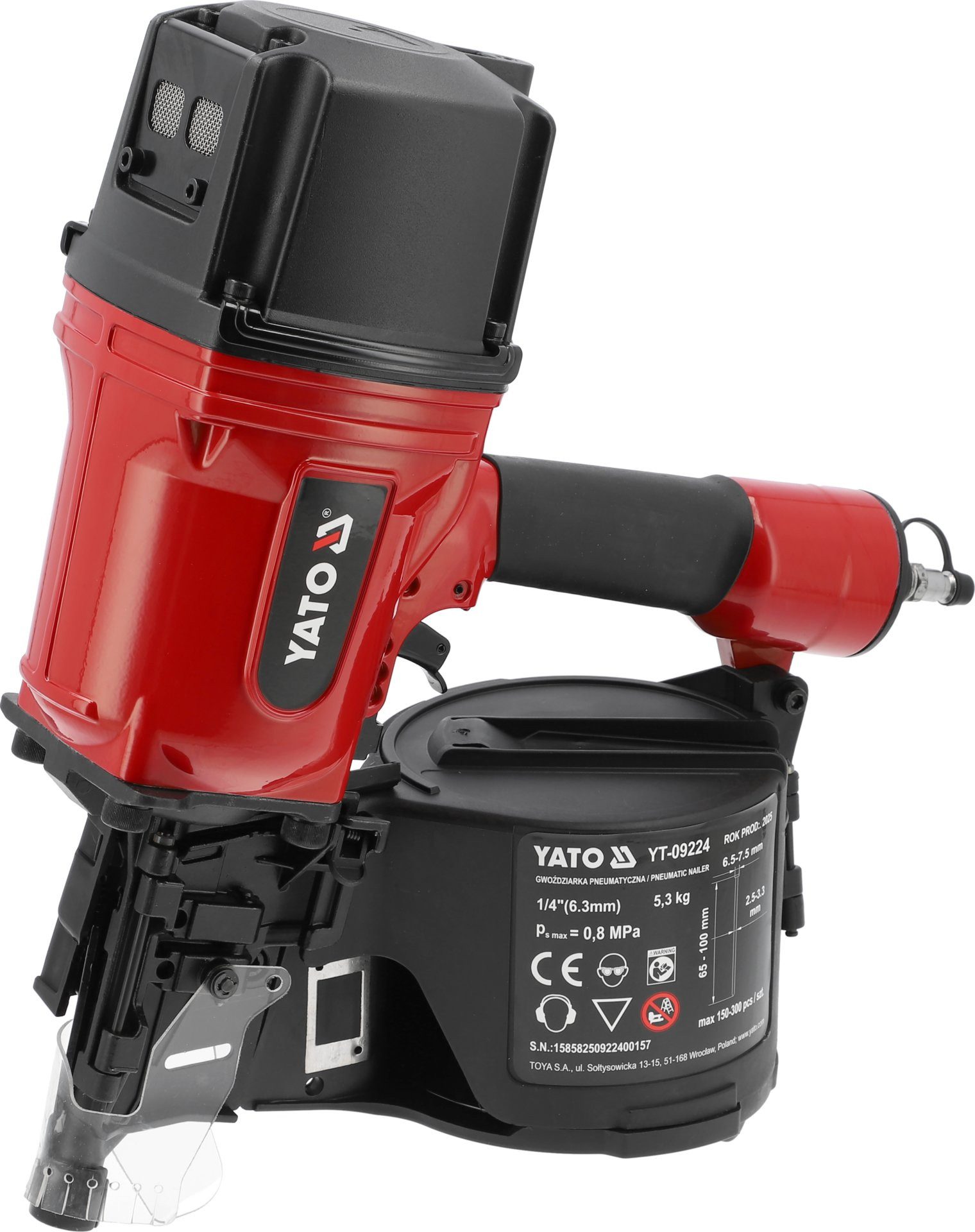 Yato Druckluft-Nagler Druckluft Nagelpistole, Trommelnagler für 65-100mm Nägel