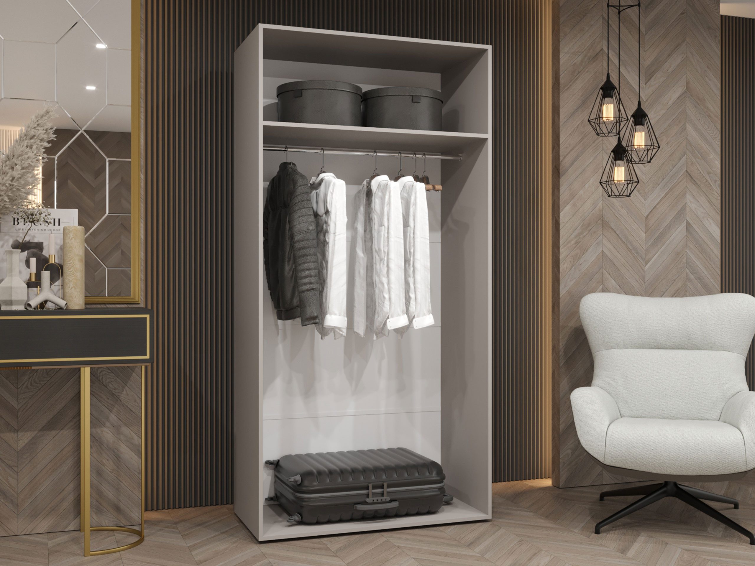 MIRJAN24 Kleiderschrank Malaga 100 (mit zwei Drehtüren) Kleiderstange, 100x52x202 cm