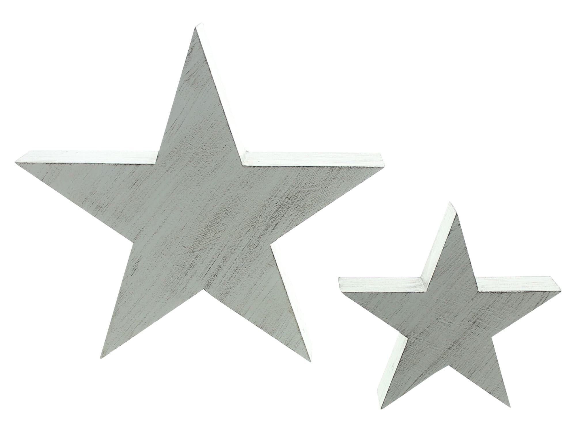 Dekoleidenschaft Dekostern "Shabby" Dekofigur Stern aus Holz, weiß, Weihnachtsdeko Holzstern, 2er Set Winterdeko Ø 20 + 35 cm