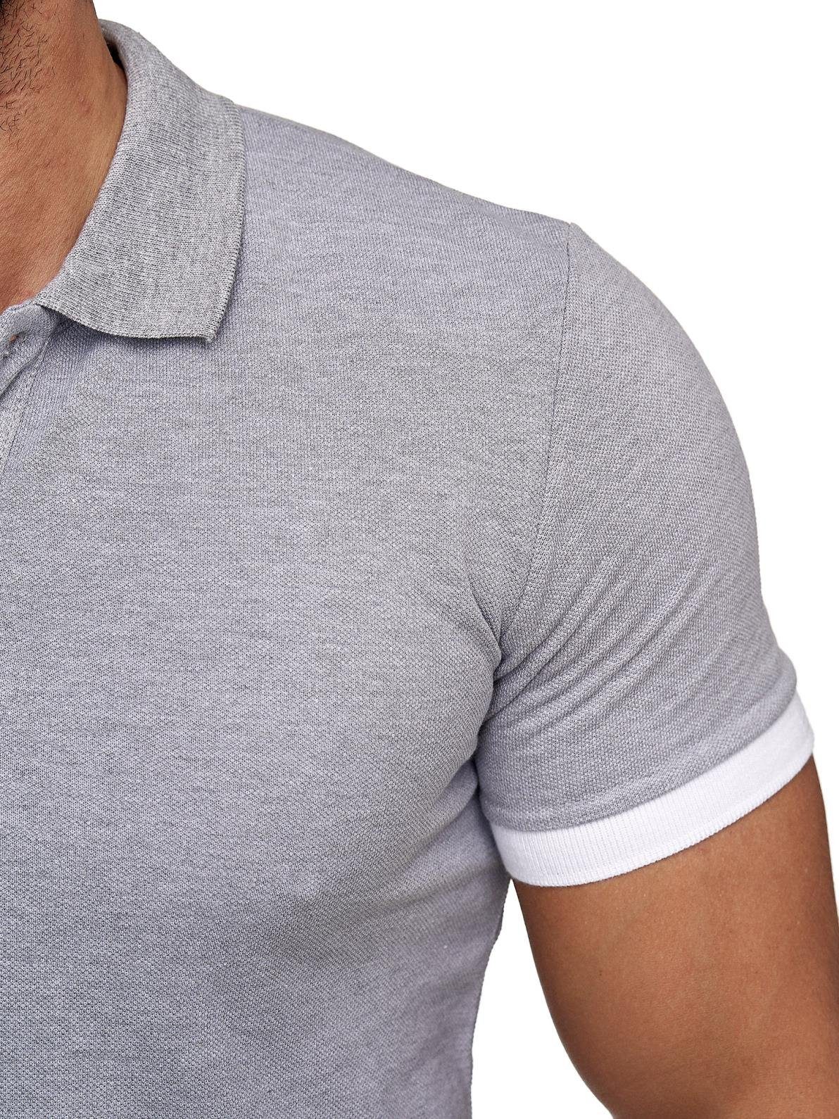 1-tlg) (Shirt Kurzarmshirt OneRedox Polo Fitness T-Shirt Casual Tee, Grau 1402C1 Freizeit