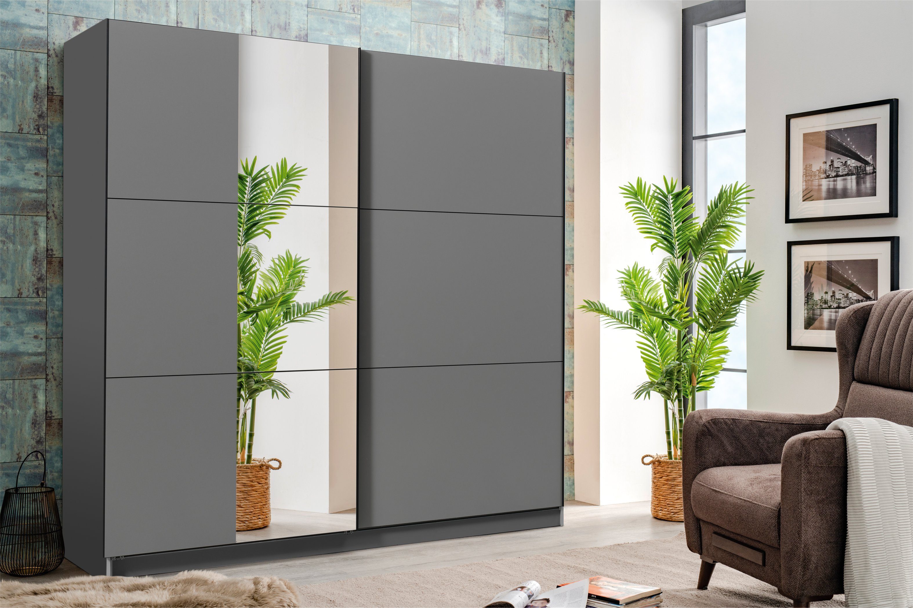OTTO home Schwebetürenschrank Sierra Kleiderschrank mit Spiegel Wäscheschrank Garderobe Topseller INKLUSIVE Inneneinteilung, FSC®-Zertifiziert, OTTOs Choice