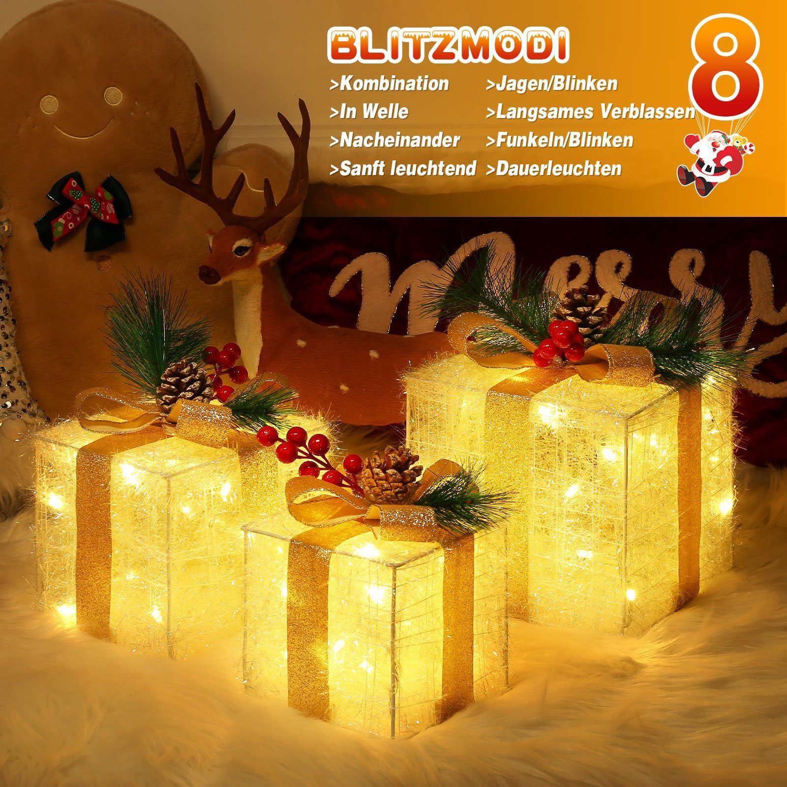 Elegear Weihnachtsfigur 3er Set LED Geschenkbox Weihnachten, Weihnachtsdeko günstig online kaufen
