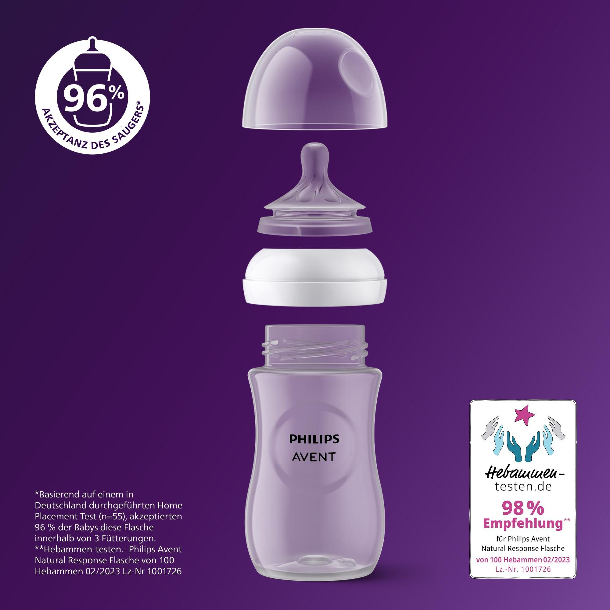 Philips AVENT Babyflasche Natural Response Starter-Set für Neugeborene SCD838/11, 4 Flaschen, ultra soft Schnuller und Flaschenbürste