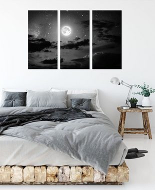 Pixxprint Leinwandbild Leuchtender Mond am Nachthimmel, Leuchtender Mond am Nachthimmel 3Teiler (120x80cm) (1 St), Leinwandbild fertig bespannt, inkl. Zackenaufhänger