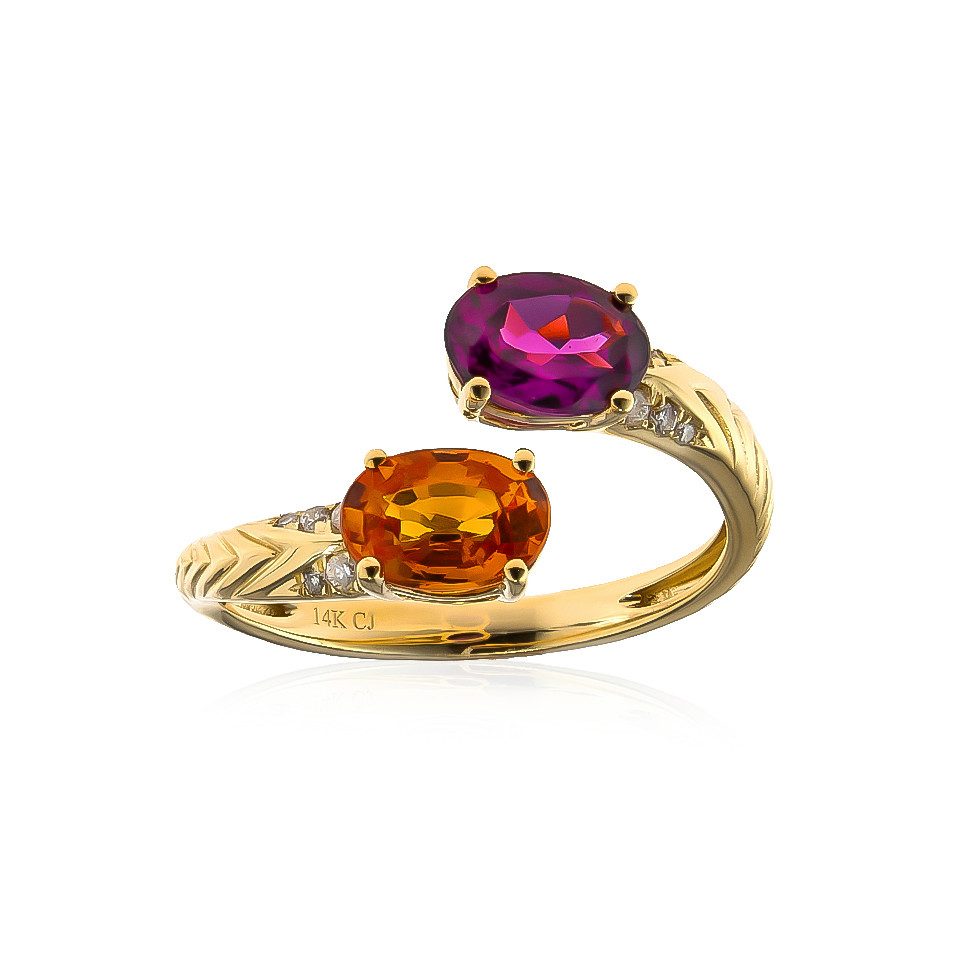Diamantring Namibischer Mandarin-Granat 14K Gold Ring, tansanischer Rhodolith