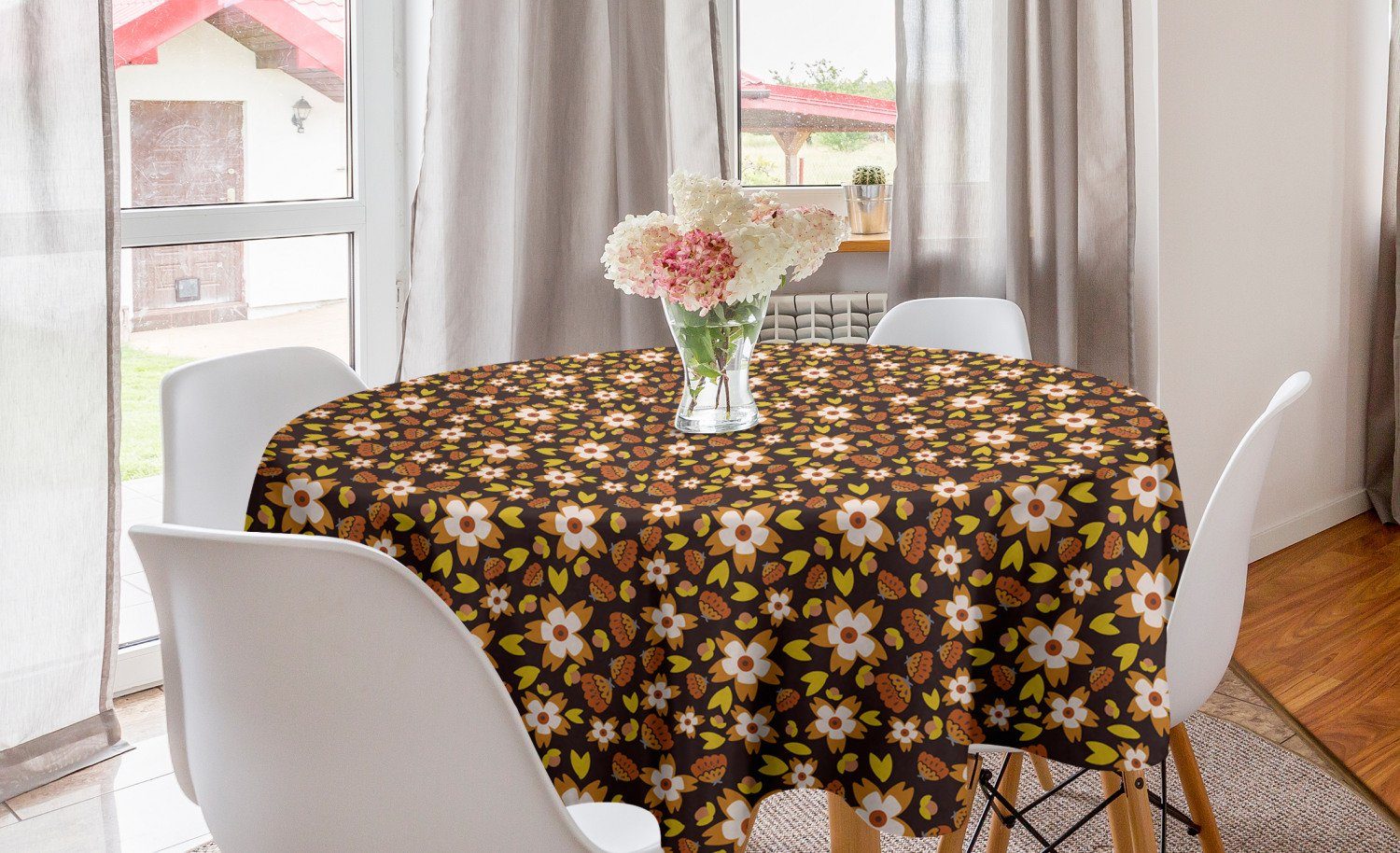 Abakuhaus Tischdecke Kreis Tischdecke Abdeckung für Esszimmer Küche Dekoration, Blumen Herbst-Saison Natur-Konzept