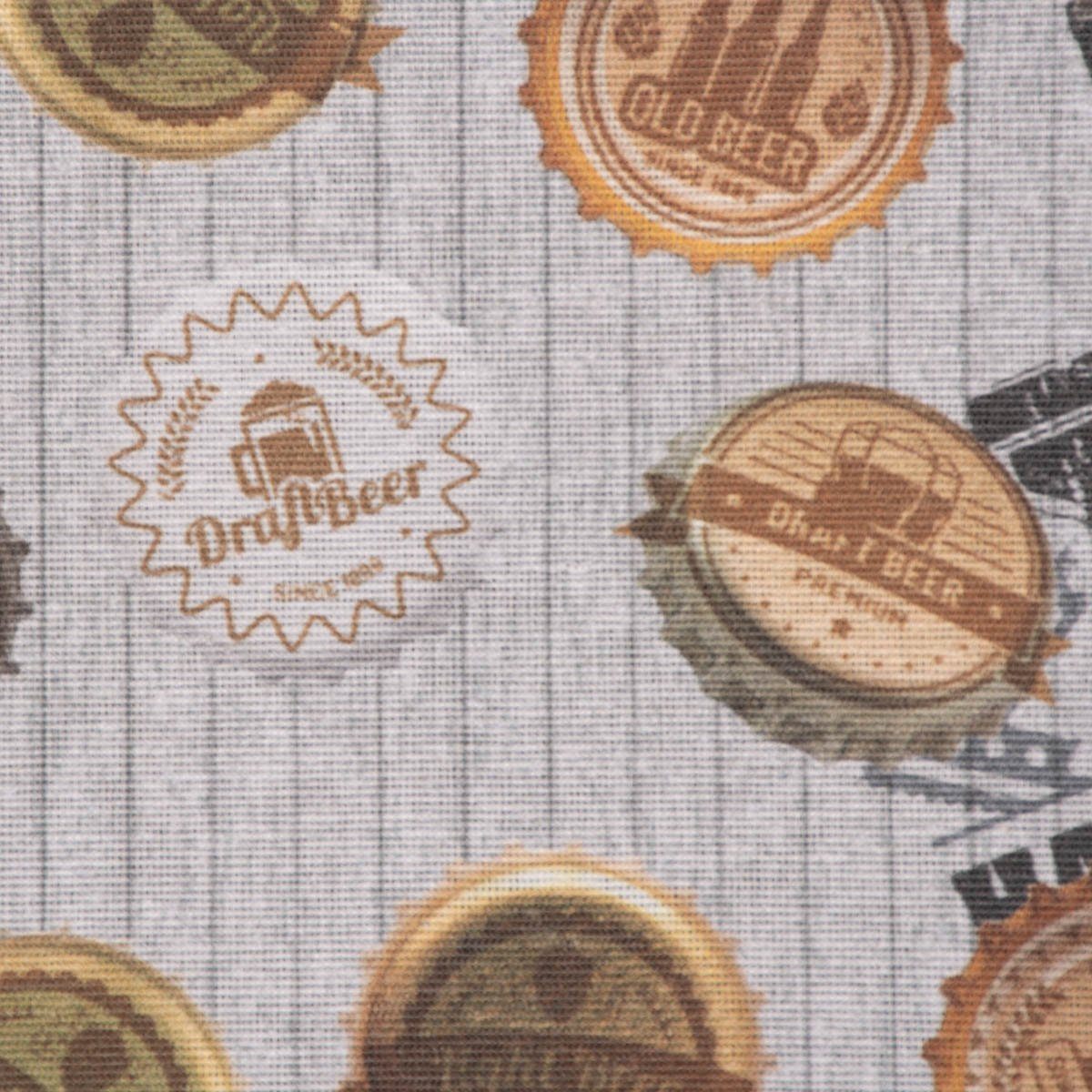 Thumbnail - SCHÖNER LEBEN. Stoff Dekostoff Baumwoll-Mischgewebe Beer Badge Bier Kronkorken grau 1,40m