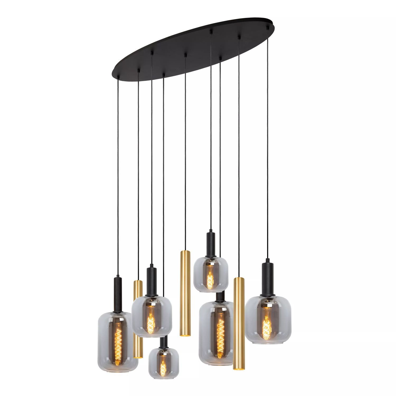 Licht-Erlebnisse Pendelleuchte WYSOR, ohne Leuchtmittel, Metall Rauchglas E27 H: max. 150 cm in Schwarz Rauchgrau Messing