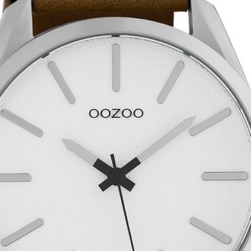 OOZOO Quarzuhr Oozoo Unisex Armbanduhr Timepieces Analog, Damen, Herrenuhr rund, extra groß (ca. 48mm) Lederarmband braun