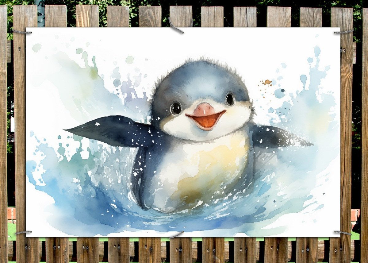 Thumbnail - Wallario Sichtschutzzaunmatten Pinguin in Aquarell