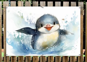 Wallario Sichtschutzzaunmatten Pinguin in Aquarell