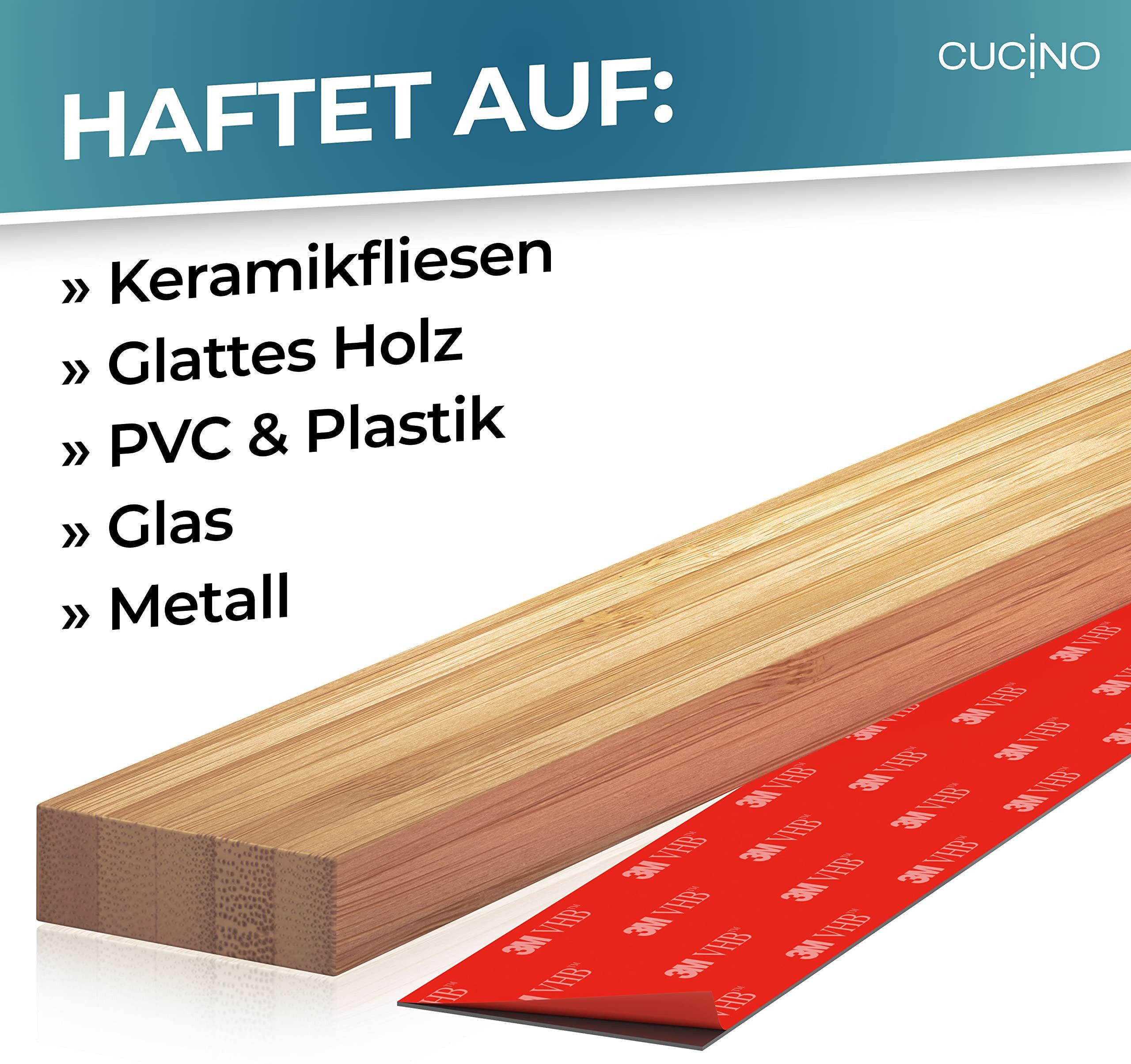 CUCINO Messerleiste mit extra starkem Magnet, Messer Magnetleiste selbstklebend, Einfache Montage mit 3M Klebeband ohne Bohren