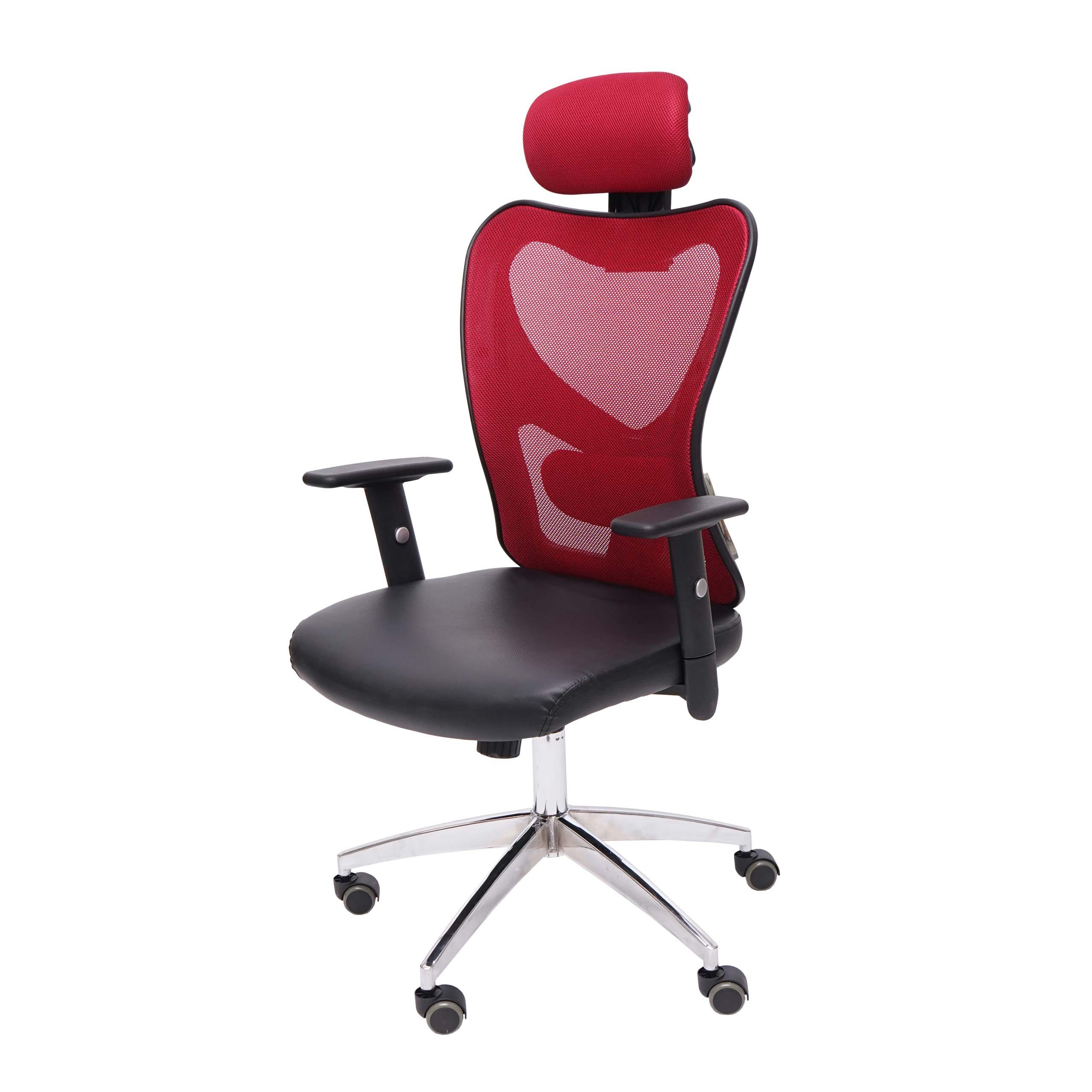 MCW Schreibtischstuhl Pamplona, Kopfstütze stufenlos höhenverstellbar, Höhenverstellbare Kopfstütze + Armlehnen, flexible Lendenwirbelstütze rot