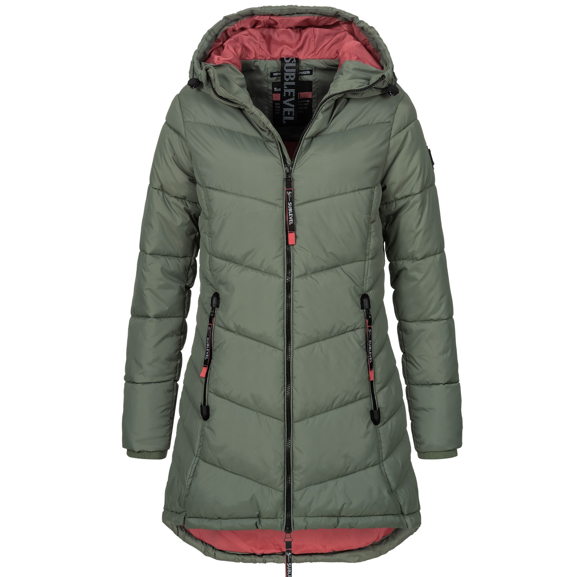 SUBLEVEL Steppjacke Damen Mantel mit Kapuze lange Winter Jacke Parka