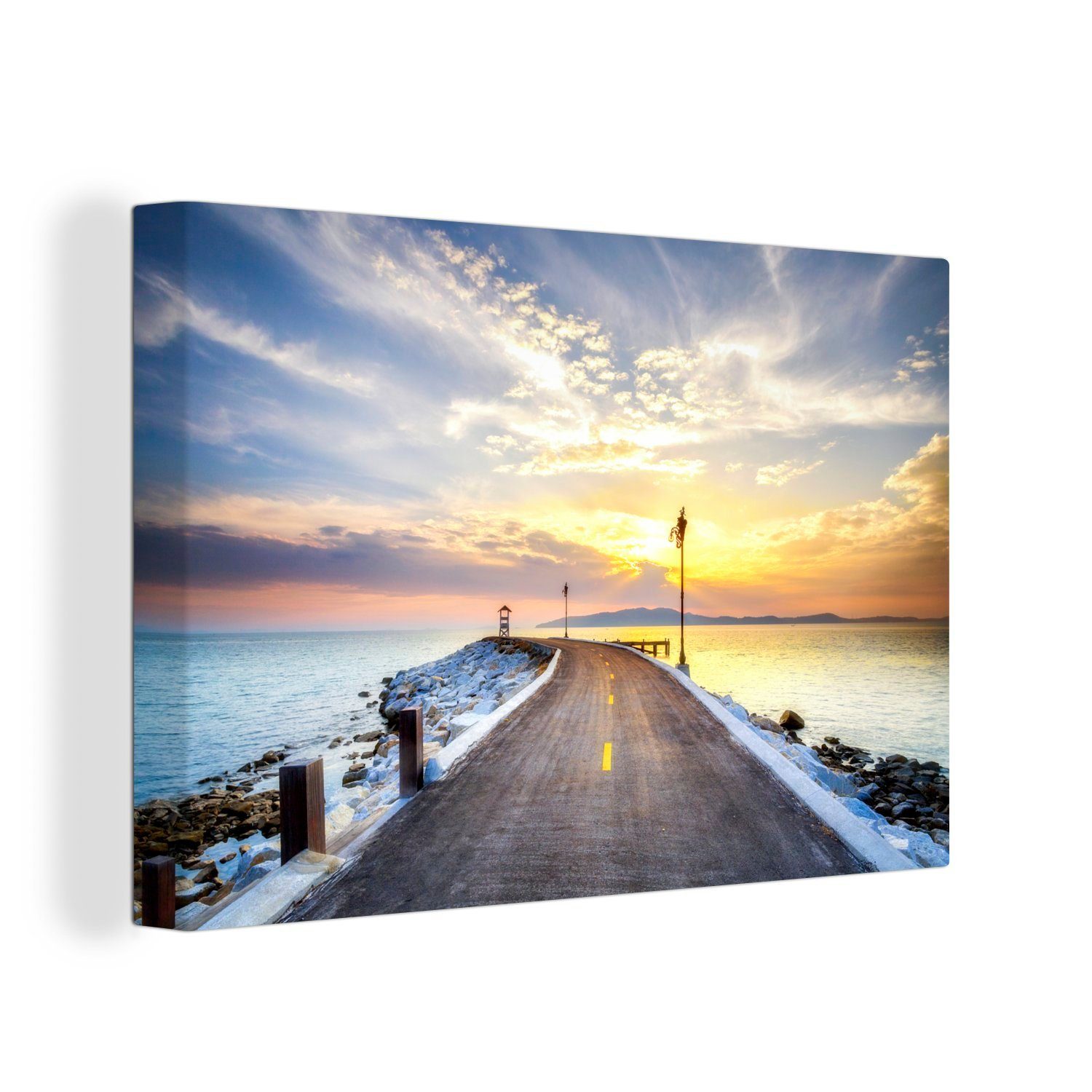 OneMillionCanvasses® Leinwandbild Die alte Seebrücke bei Sonnenaufgang, (1 St), Wandbild Leinwandbilder, Aufhängefertig, Wanddeko, 30x20 cm