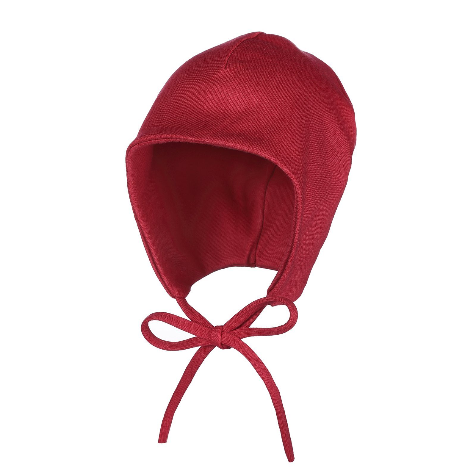 Baumwolle Jerseymütze Kopfbedeckung - rot mit Bindeband Ohrenschutz modAS und (20) Baby Mütze