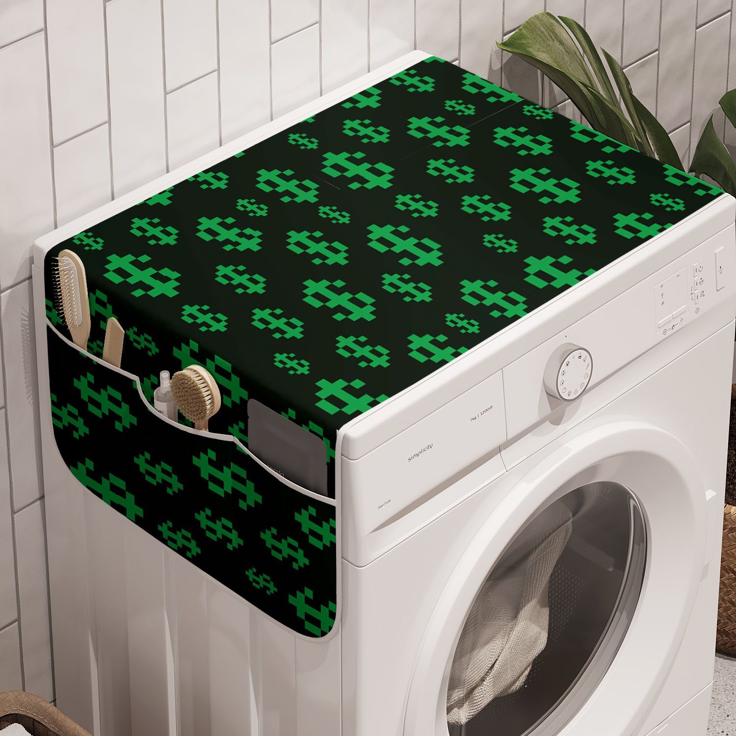 Abakuhaus Badorganizer Anti-Rutsch-Stoffabdeckung für Waschmaschine und Trockner, Geld Pixel Art-Dollar-Muster