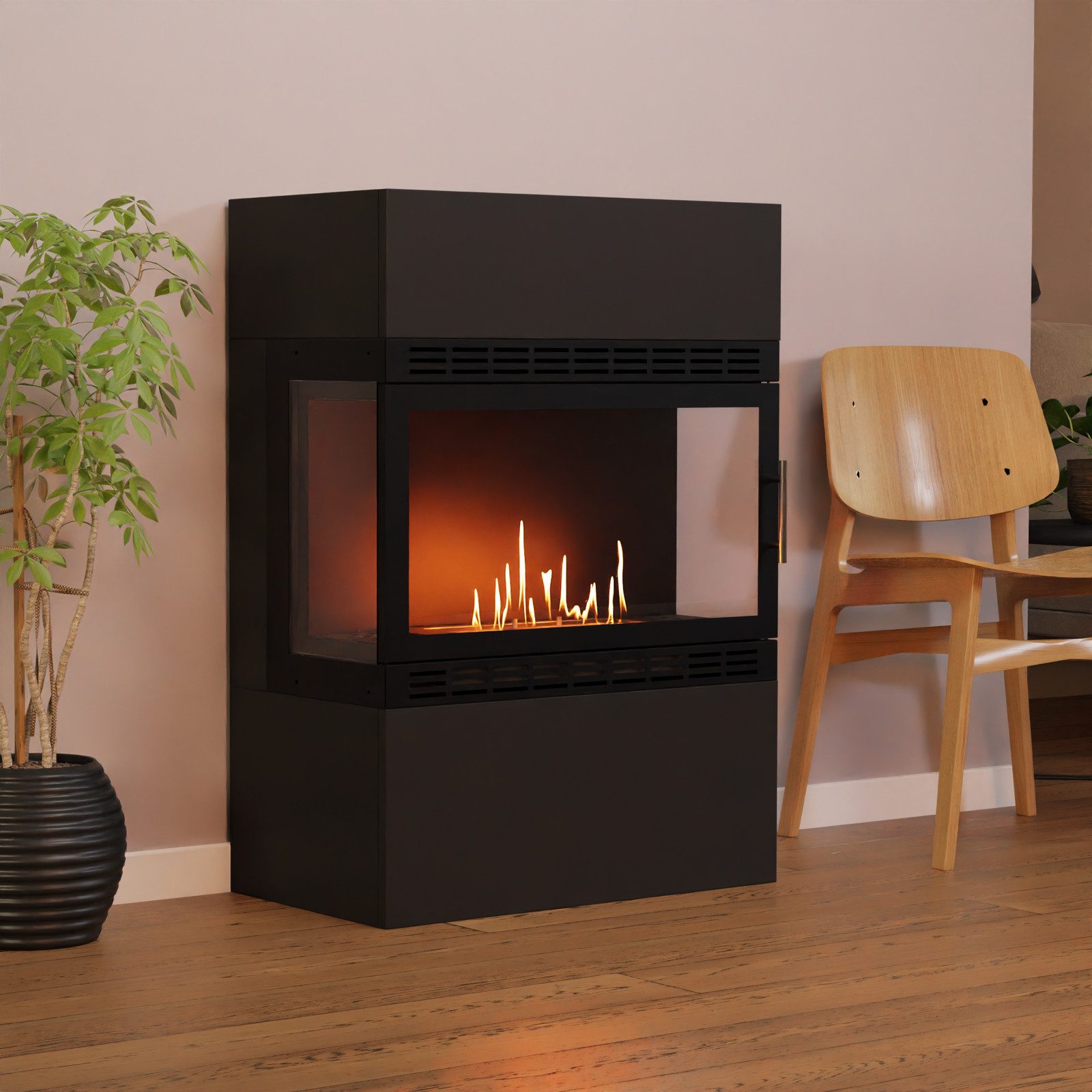 GLOW FIRE Echtfeuer-Dekokamin Lillesand XL Vision Ethanol Kamin, Bioethanol Kamin mit 3h Brenndauer, Heizleistung bis 2KW