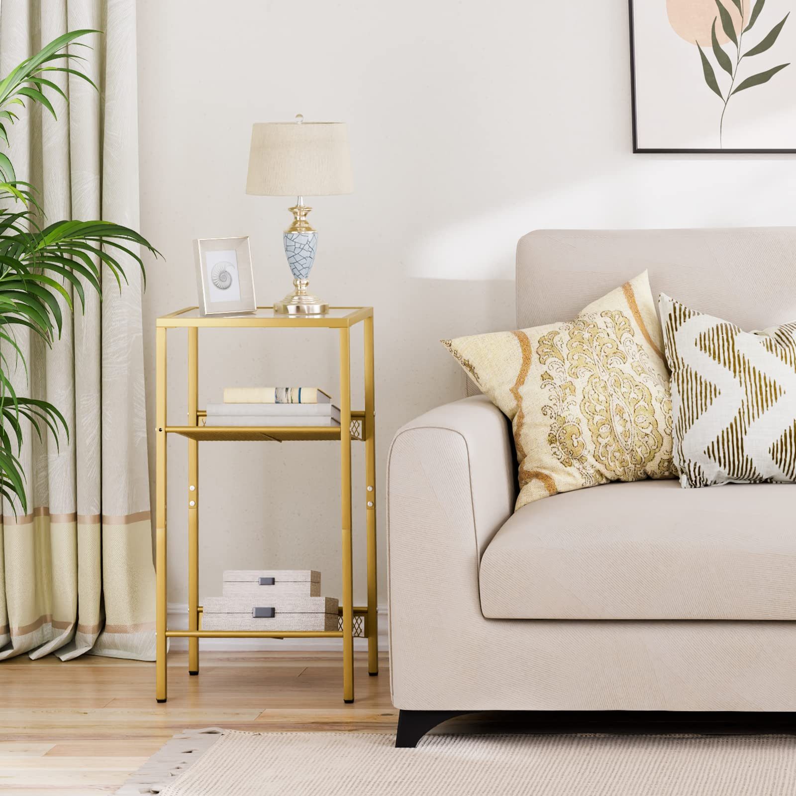 Hoobro Beistelltisch Gold (3 Ebenen mit gehärtetem Glas & Metallrahmen, mod günstig online kaufen