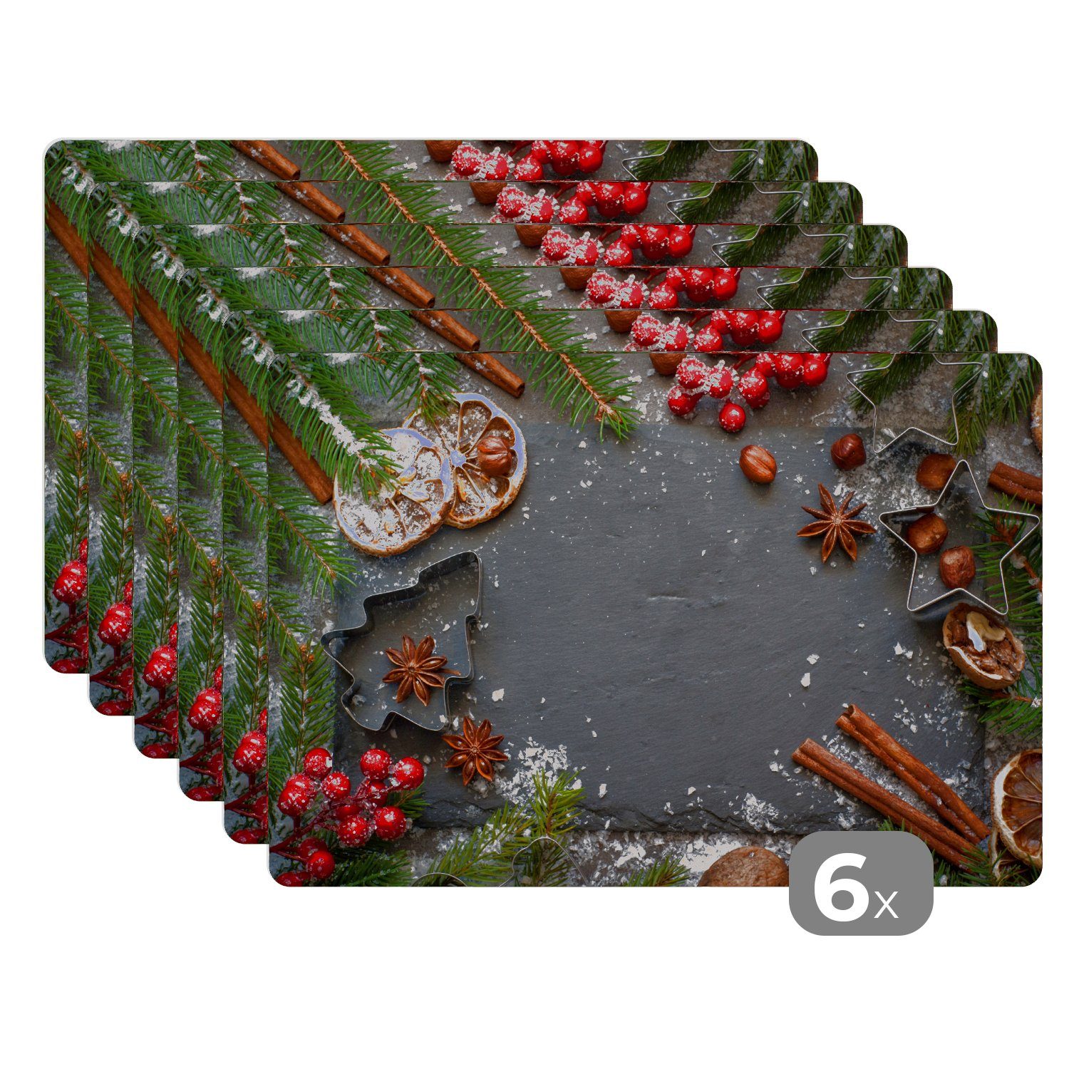 MuchoWow Platzset Weihnachten - Kräuter - Stillleben - Winter, (6-St), Plat günstig online kaufen