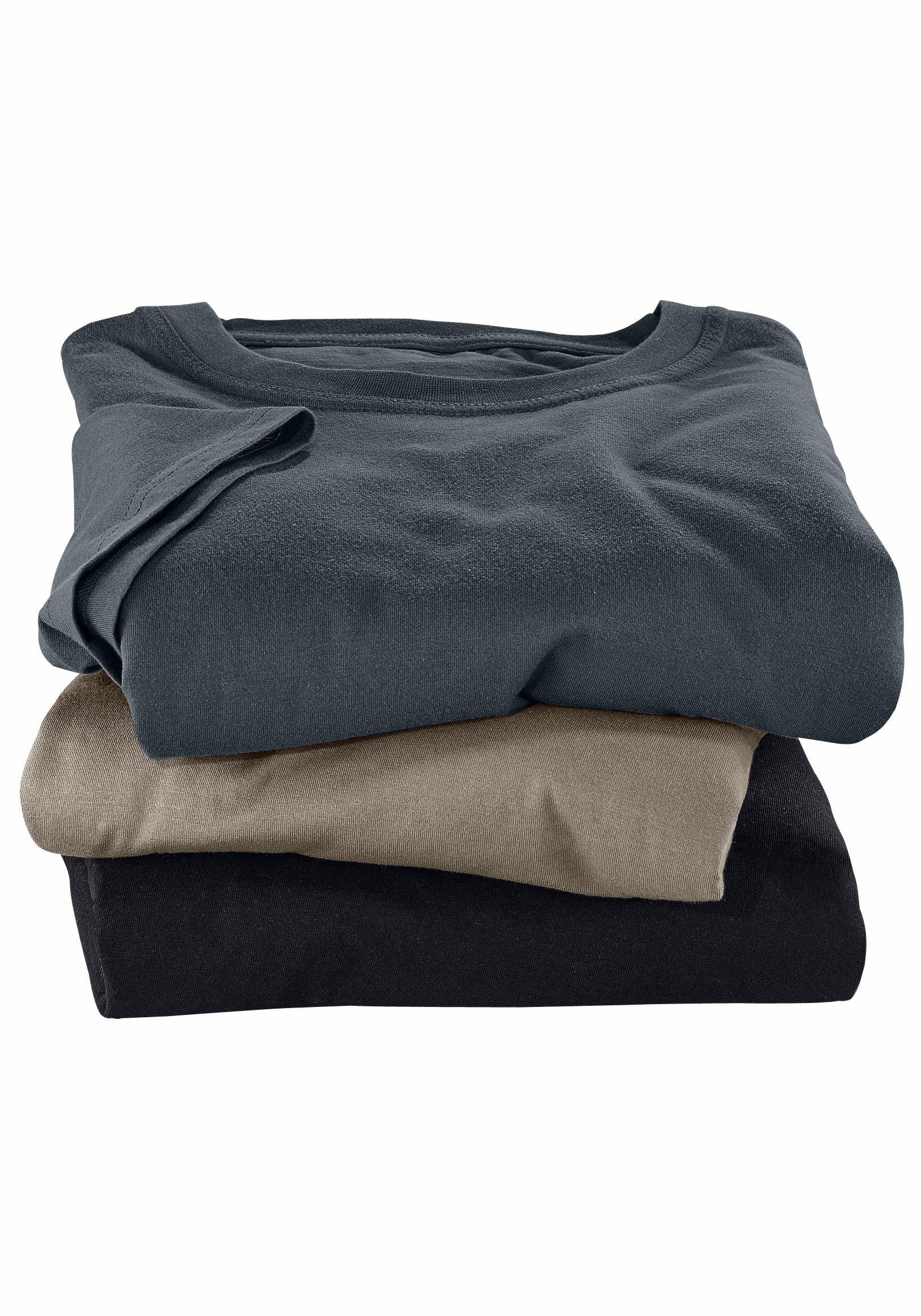 H.I.S Unterziehshirt olivgrün, als 3-tlg) perfekt Baumwolle aus dunkelgrau schwarz, (Packung, T-Shirt