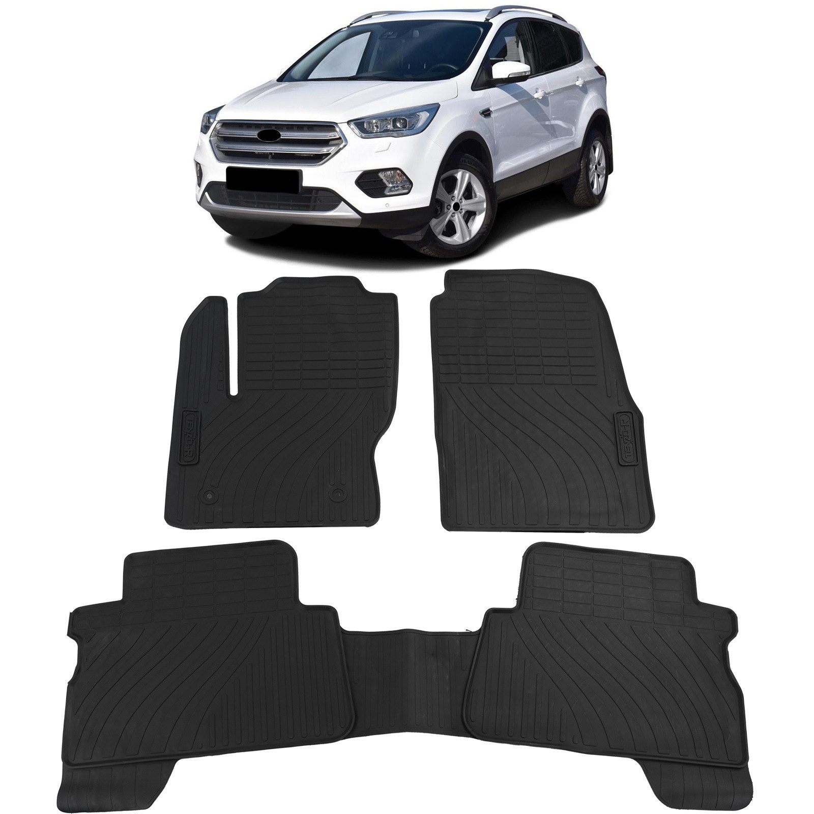 Tenzo-R Passform-Fußmatten Auto Gummi Fußmatten Schwarz Premium Set für Ford Kuga 2 DM2 2012-2022